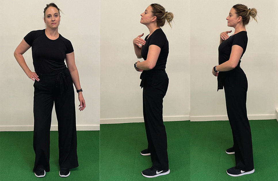 A woman demonstrating 3 exercises.