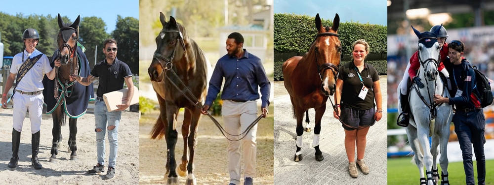 Four grooms with their horses.