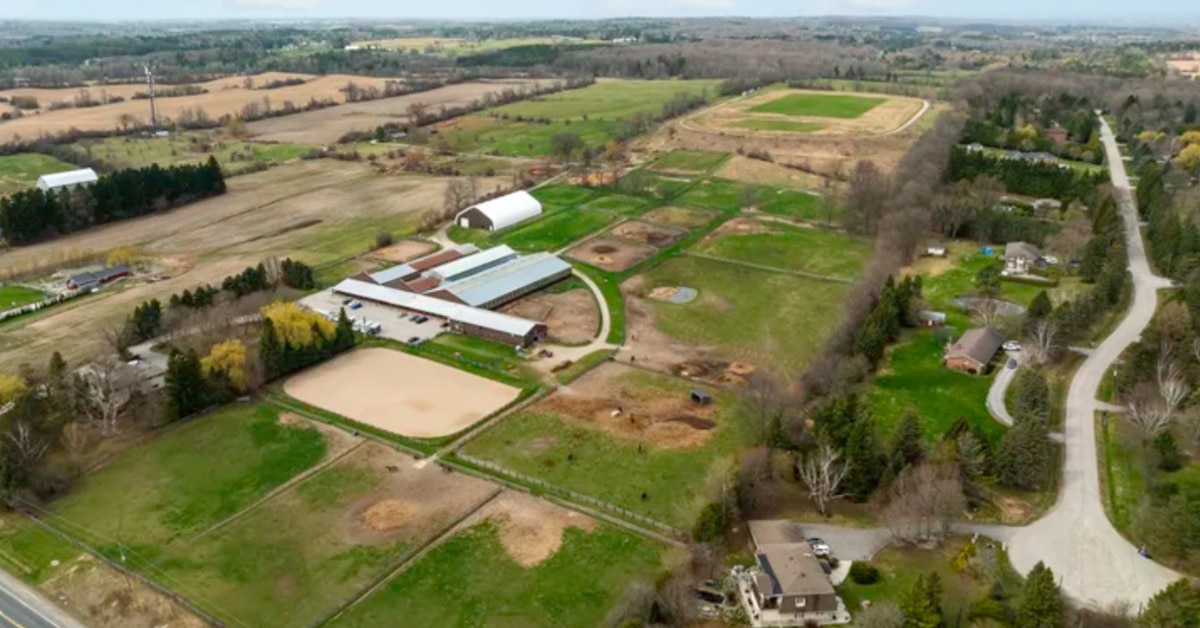 An aerial view of a farm in King Twp.