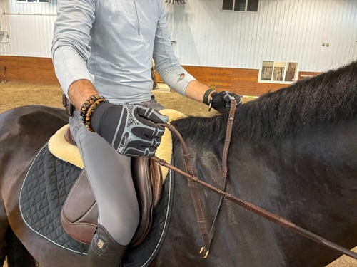 A man demonstrating the opening rein.