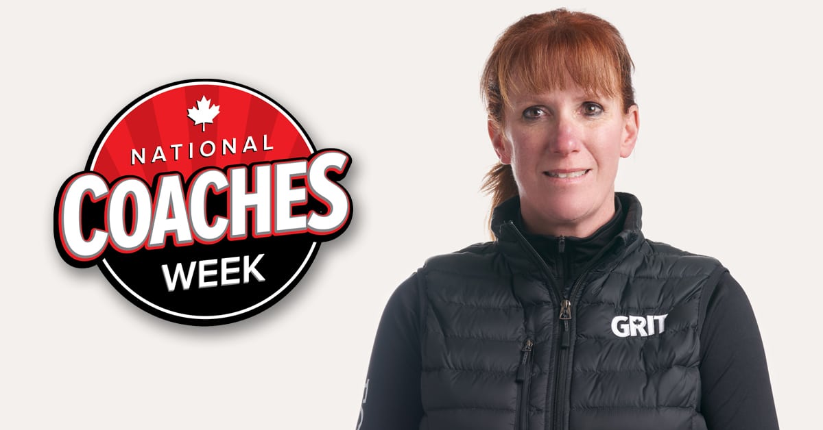 A Coaches Week logo; a photo of a red-haired woman.