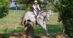 A man jumping a grey horse over a ditch at an event in France.