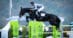 A man on a dark bay horse jumping a fence in New York.