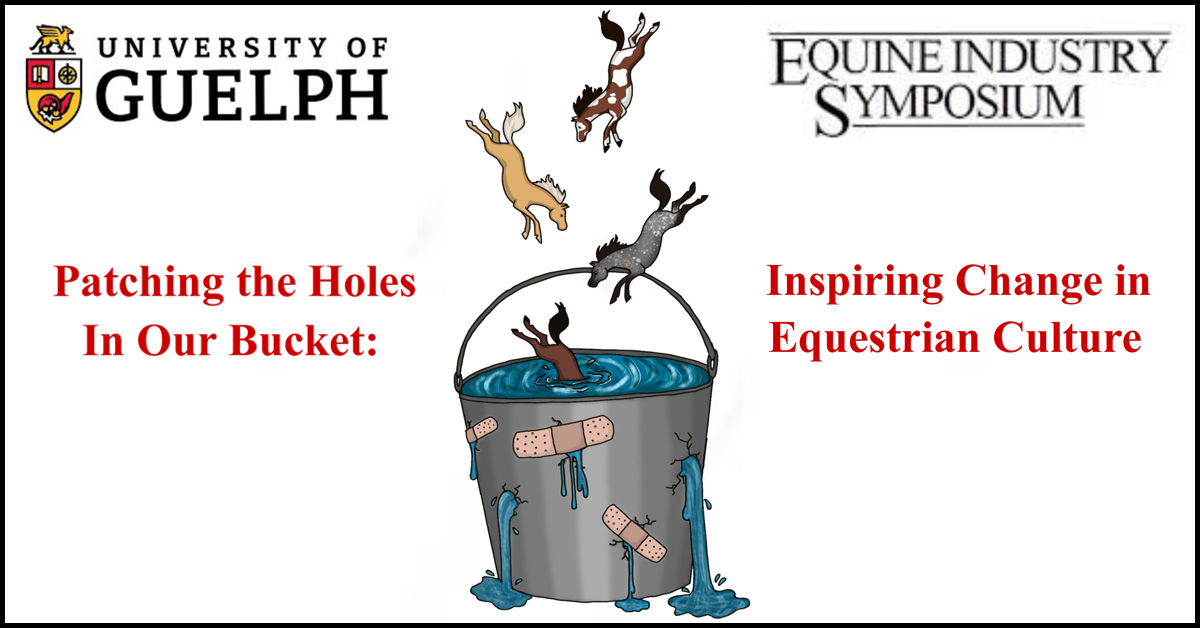 Illustration with logos and horses diving into a bucket full of holes.