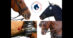 Four photos of horses with blood on their mouth or sides.
