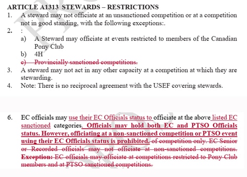 Proposed rule changes marked in red ink.
