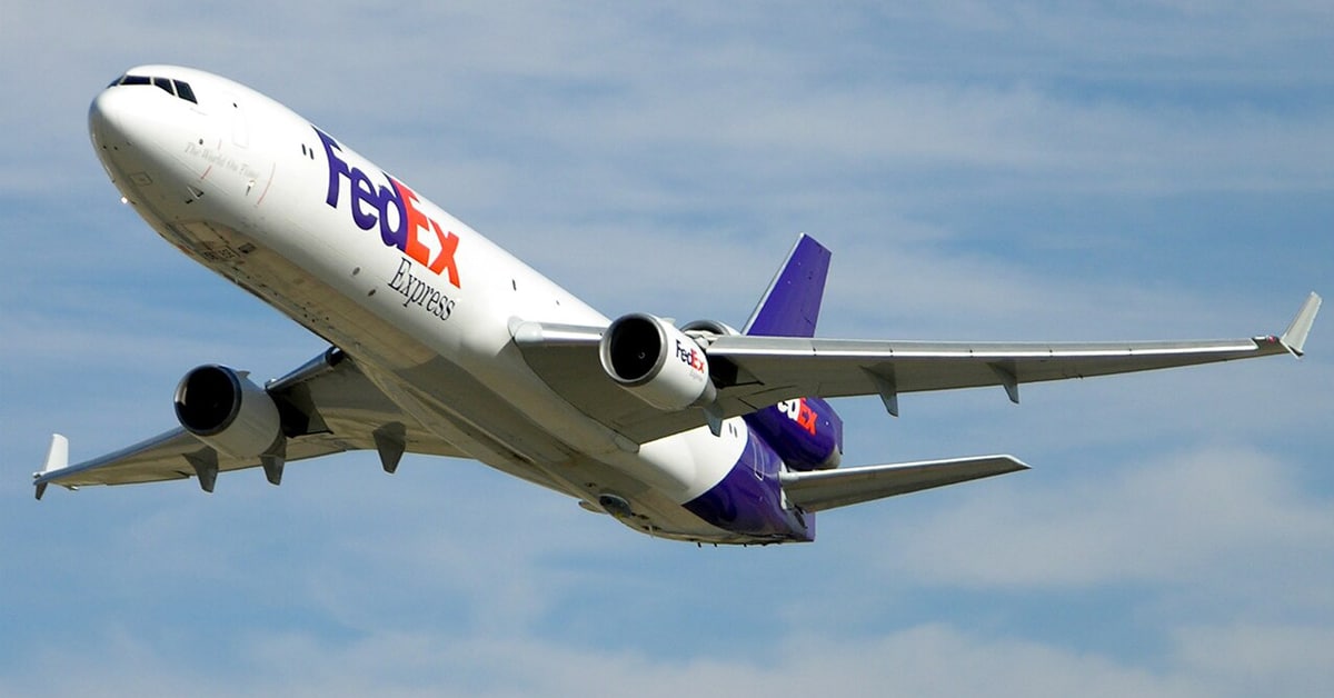 A FedEx MD-11 cargo plane.