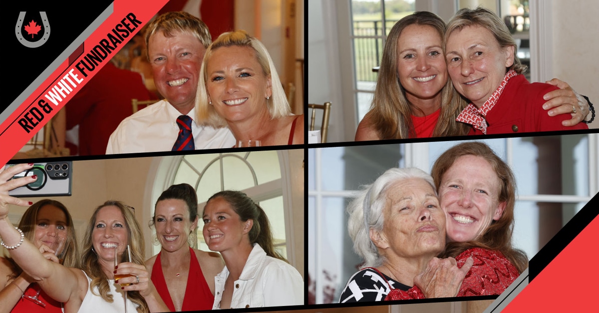 A collage of eventing people on a poster.