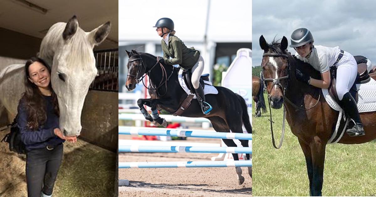 Three young ladies with their horses.