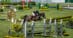 A man jumping a bay horse over a fence in Aachen.