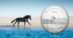 A horse galloping on the beach; a silver coin.