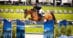 A woman jumping a bay horse over a fence at Traverse City.