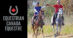 The EC logo; two smiling women on a trail on endurance horses.