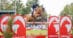 A woman jumping a chestnut horse over a fence in England.