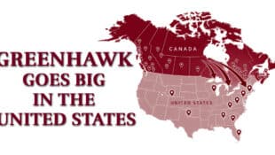 A map of the US and Canada showing where Greenhawk locations are.