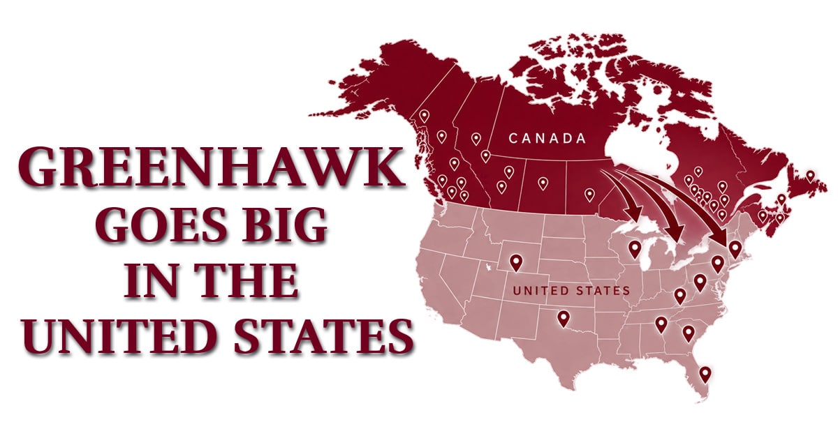 A map of the US and Canada showing where Greenhawk locations are.