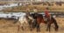 People on horseback on safari in Africa.
